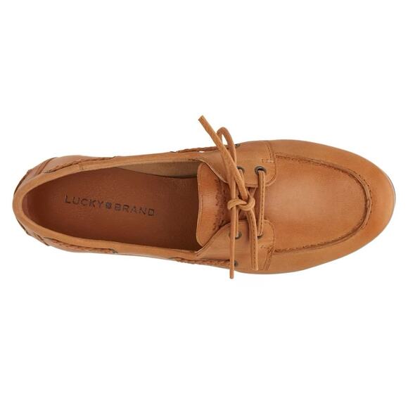 NWT Lucky Brand Tirani Boat Shoe Tan Brown Leather Flat 9 - Picture 3 of 5